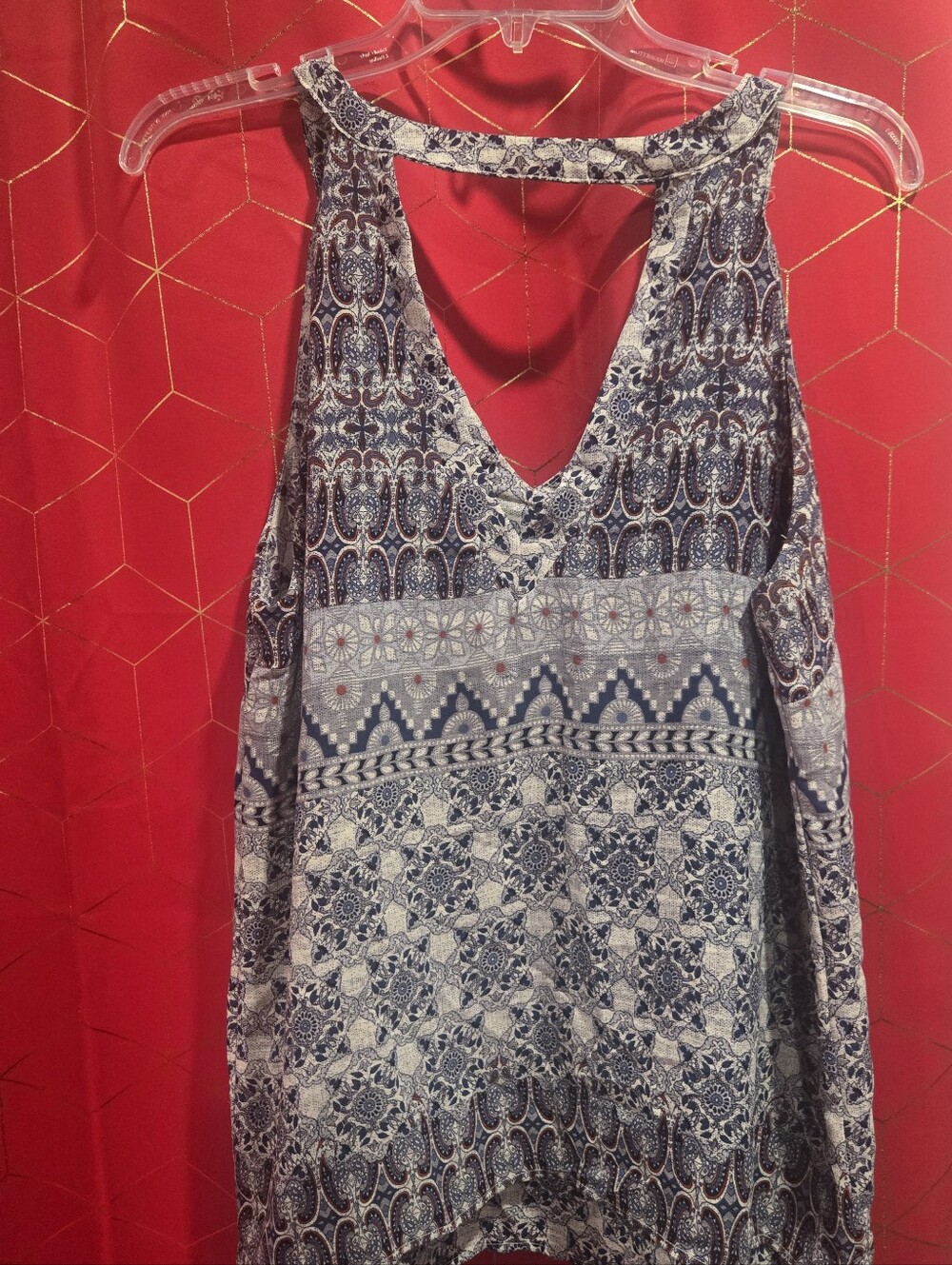 Harlowe & Graham Navy and White Paisley Strap Top. Size M